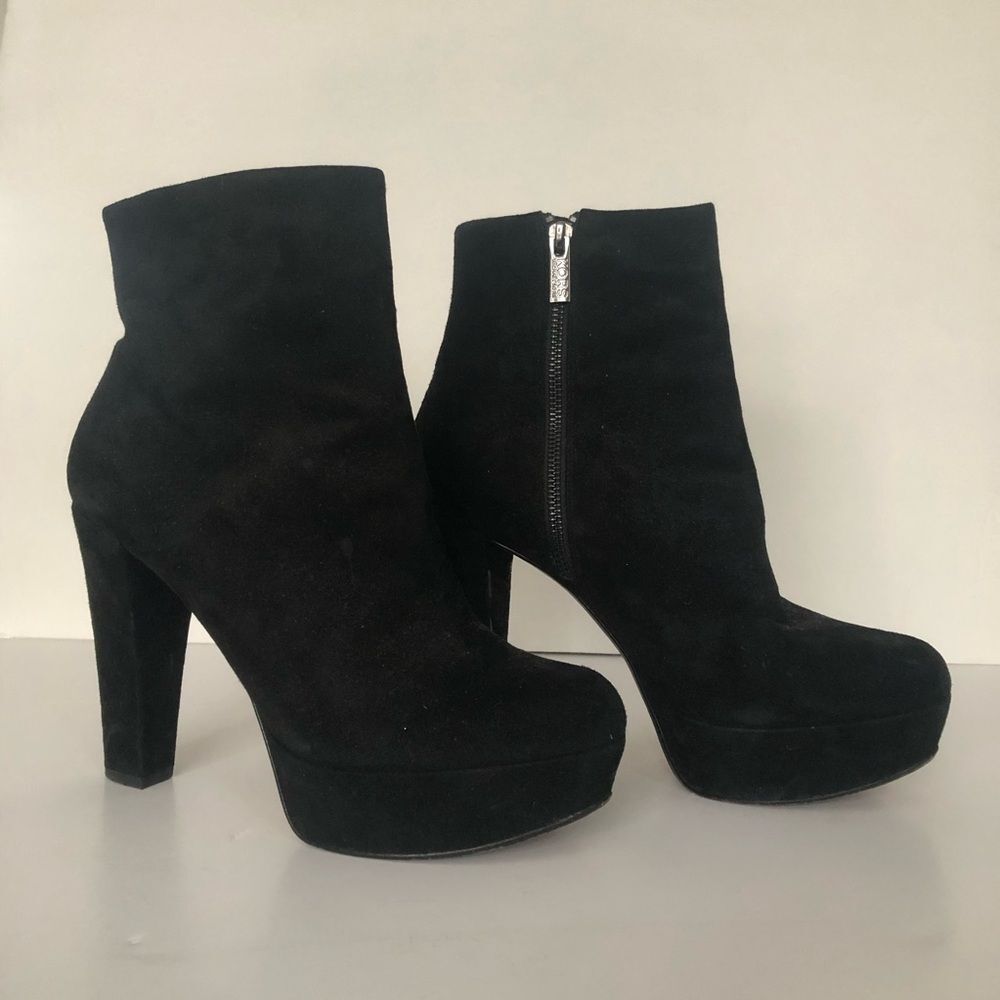 Kors Michael Kors Black Suede Leather Platform Booties Size 9.5 Goth Emo Edgy